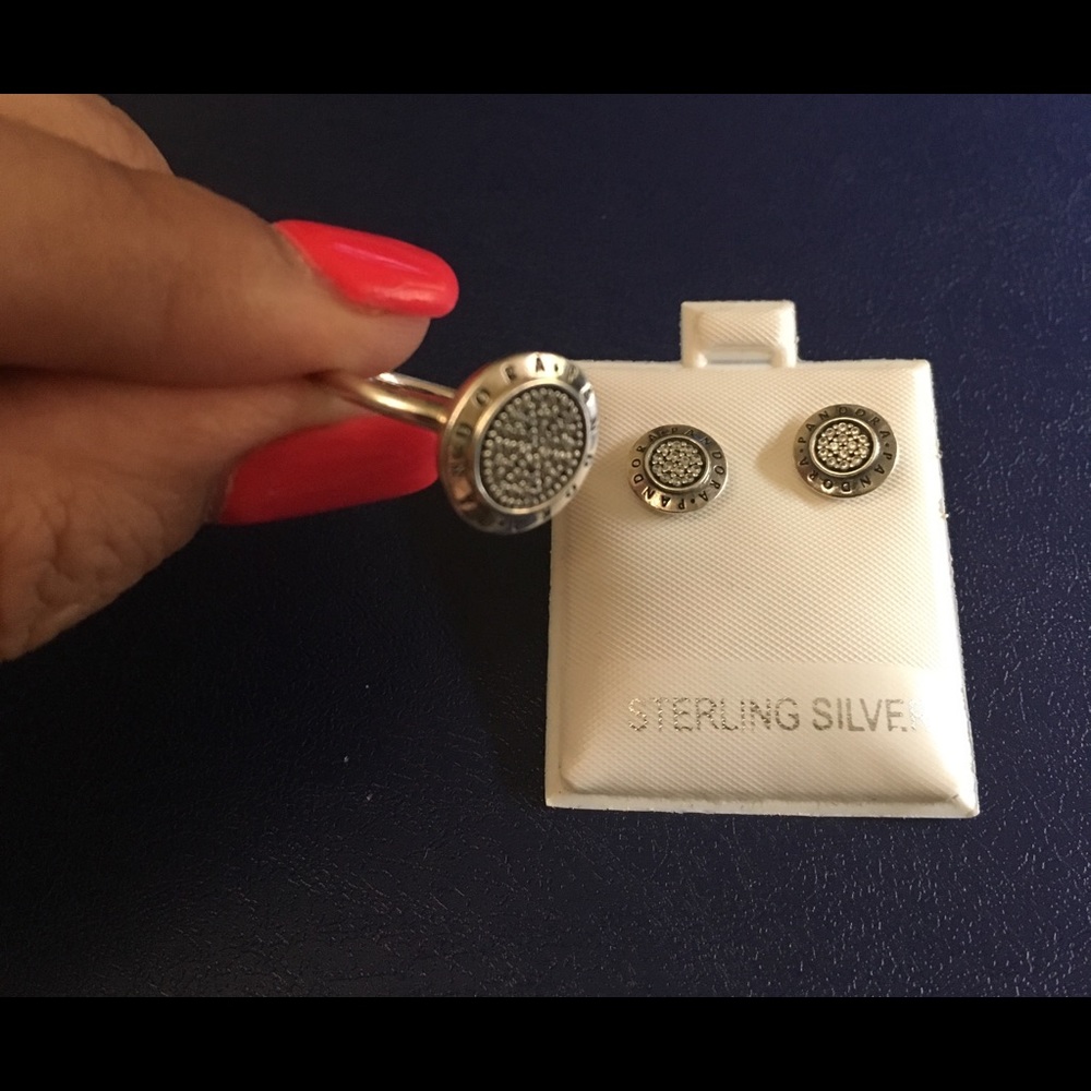 PANDORA STERLING RING EARRING SET SZ 6 - Picture 6 of 8